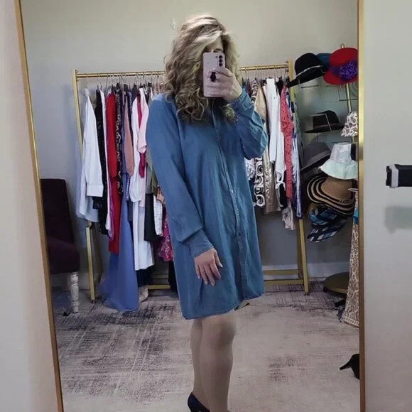 Bobeau Lace-Up Chambray Shirt Dress - Picture 3 of 14